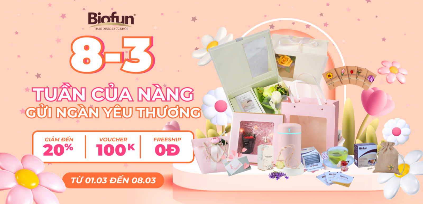 Ưu đãi quà tặng phụ nũ 8/3 Đông trùng hạ thảo Biofun